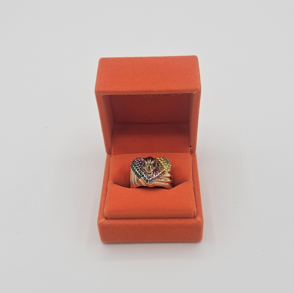 KURT GEIGER LONDON Rainbow Heart Cocktail Ring Size 9